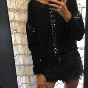 Black Ring Detail Sleeve Sweater